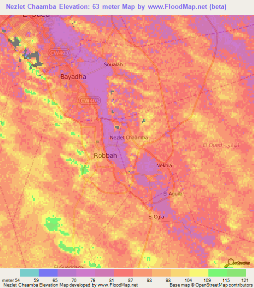 Nezlet Chaamba,Algeria Elevation Map