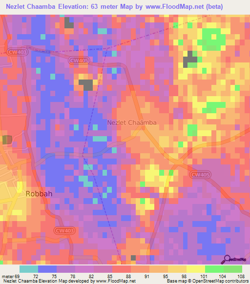 Nezlet Chaamba,Algeria Elevation Map