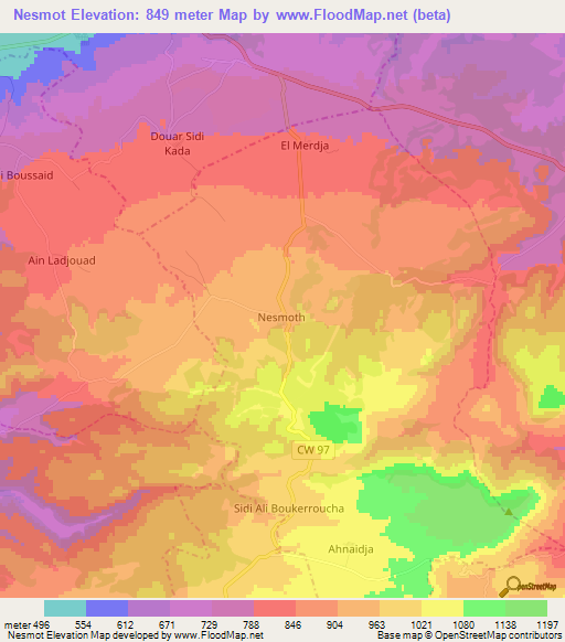 Nesmot,Algeria Elevation Map