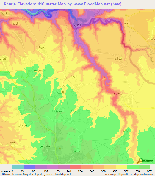 Kharja,Jordan Elevation Map