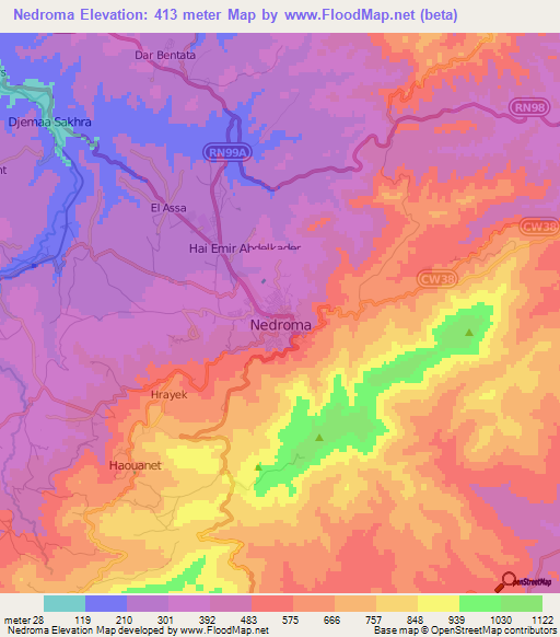 Nedroma,Algeria Elevation Map