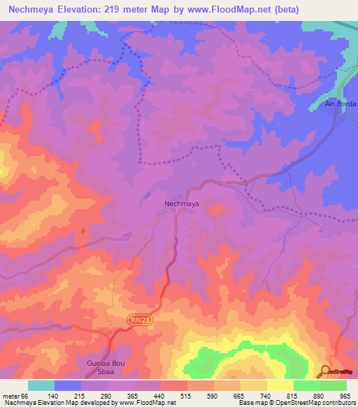 Nechmeya,Algeria Elevation Map
