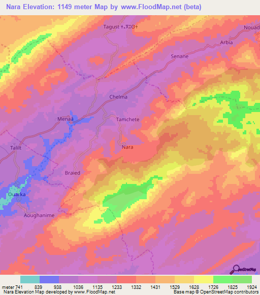 Nara,Algeria Elevation Map