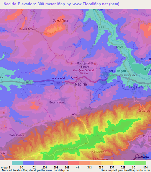 Naciria,Algeria Elevation Map