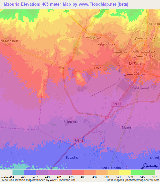 Mzouria,Algeria Elevation Map