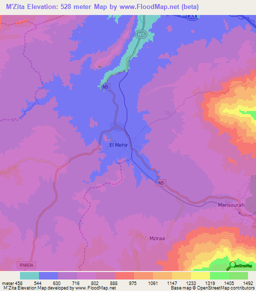 M'Zita,Algeria Elevation Map