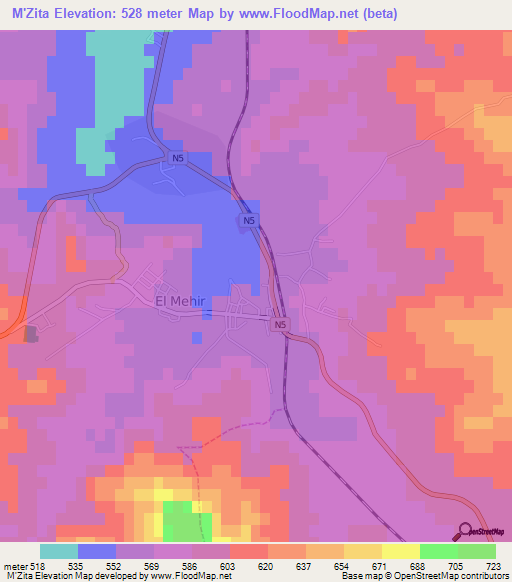 M'Zita,Algeria Elevation Map