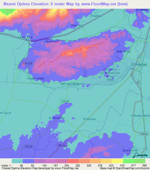 Mzaret Djelma,Algeria Elevation Map