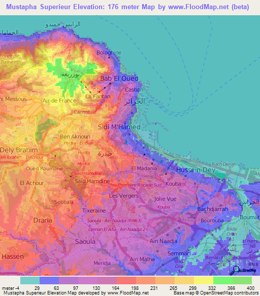 Mustapha Superieur,Algeria Elevation Map
