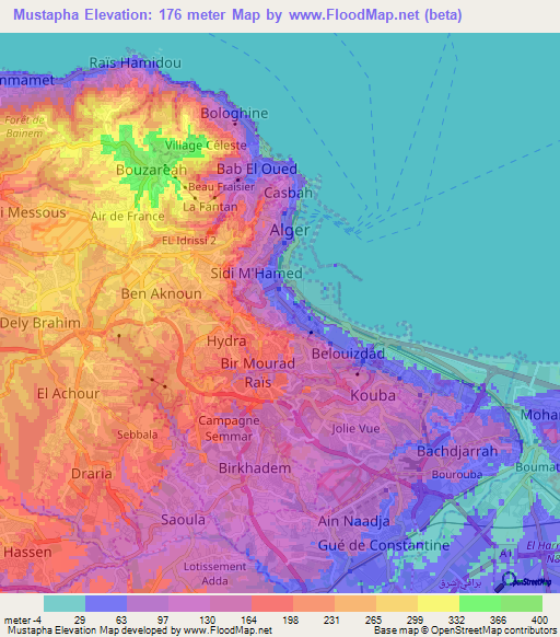 Mustapha,Algeria Elevation Map