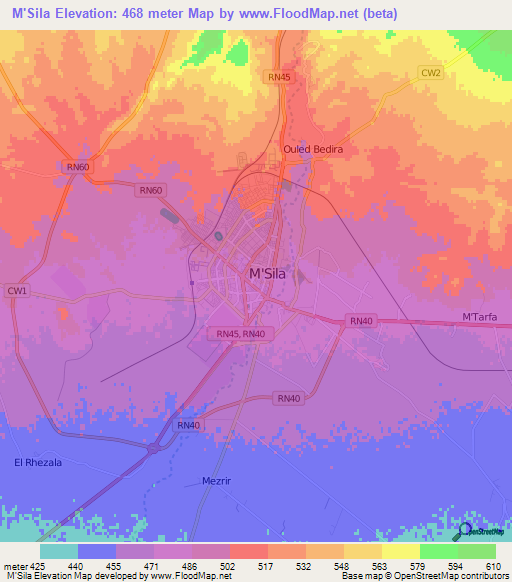 M'Sila,Algeria Elevation Map