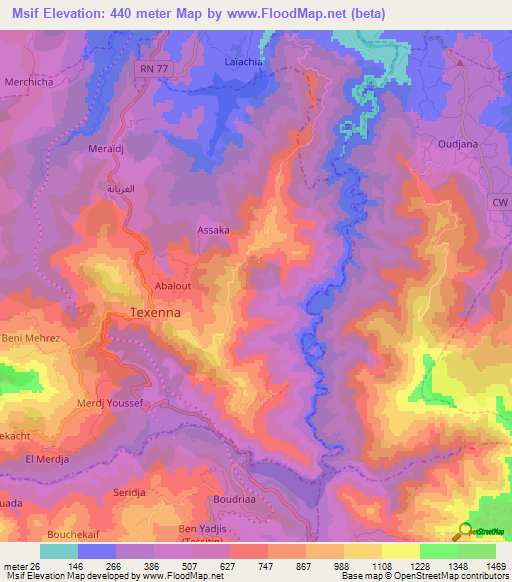 Msif,Algeria Elevation Map