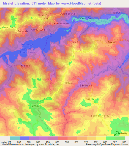 Msaief,Algeria Elevation Map