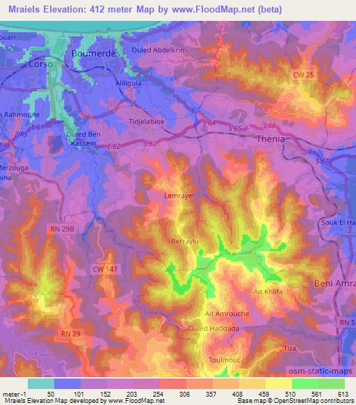 Mraiels,Algeria Elevation Map