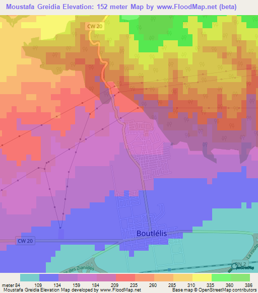 Moustafa Greidia,Algeria Elevation Map