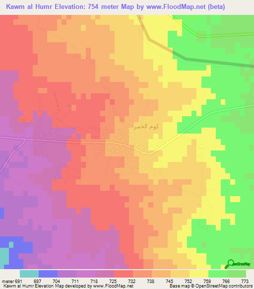 Kawm al Humr,Jordan Elevation Map