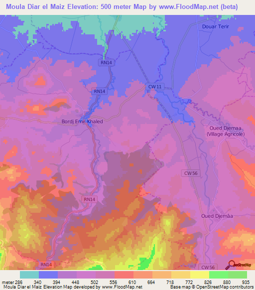 Moula Diar el Maiz,Algeria Elevation Map