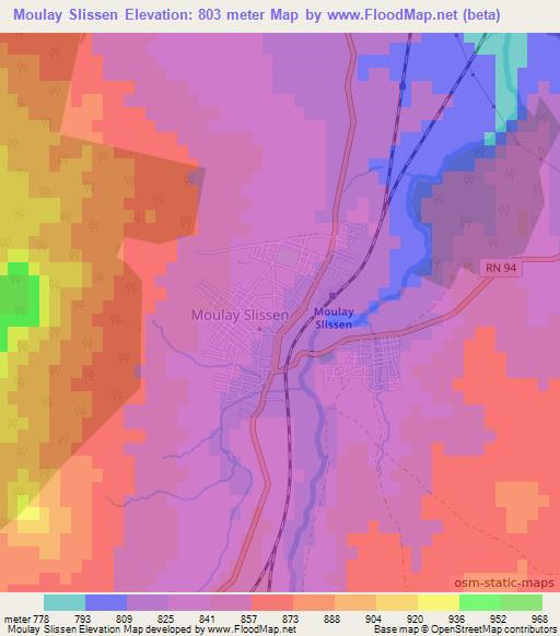 Moulay Slissen,Algeria Elevation Map