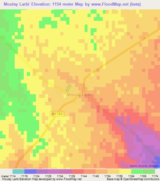 Moulay Larbi,Algeria Elevation Map