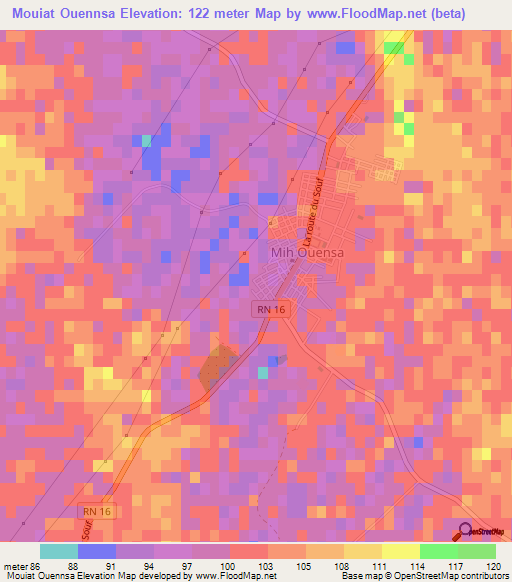 Mouiat Ouennsa,Algeria Elevation Map