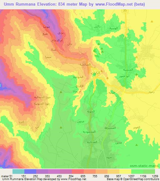 Umm Rummana,Jordan Elevation Map