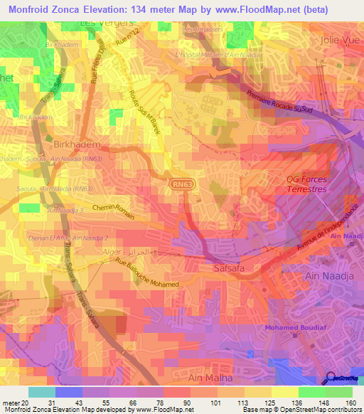Monfroid Zonca,Algeria Elevation Map