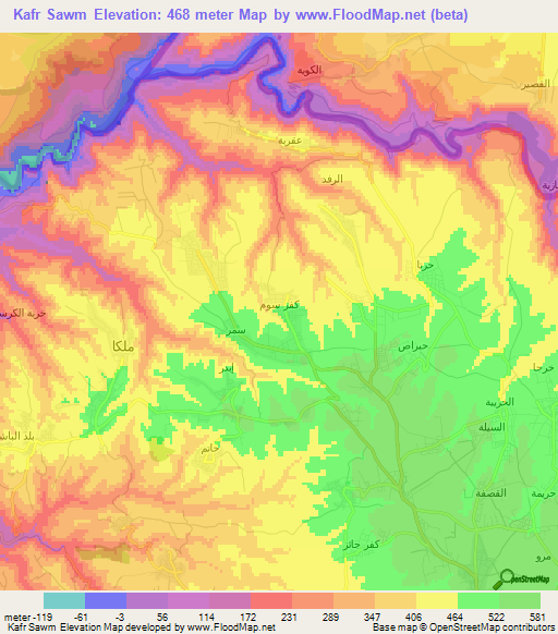 Kafr Sawm,Jordan Elevation Map