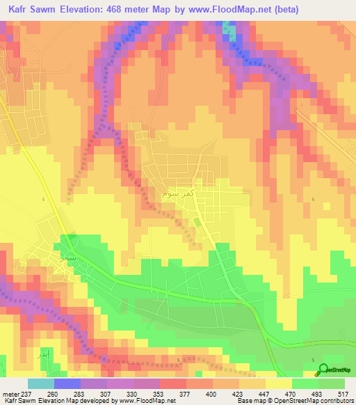 Kafr Sawm,Jordan Elevation Map