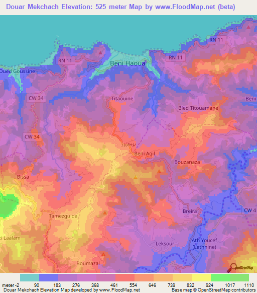 Douar Mekchach,Algeria Elevation Map
