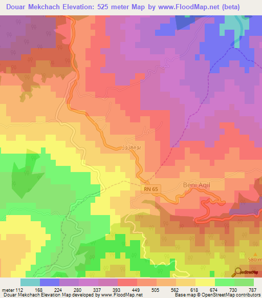 Douar Mekchach,Algeria Elevation Map