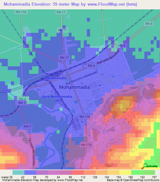 Mohammadia,Algeria Elevation Map