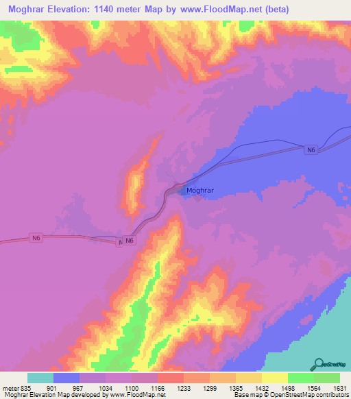 Moghrar,Algeria Elevation Map