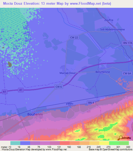 Mocta Douz,Algeria Elevation Map