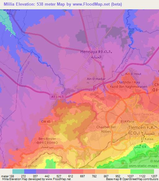 Mlilia,Algeria Elevation Map