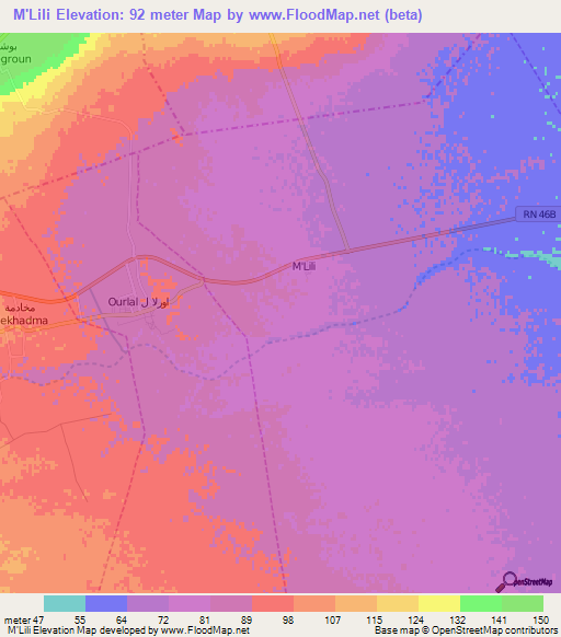 M'Lili,Algeria Elevation Map