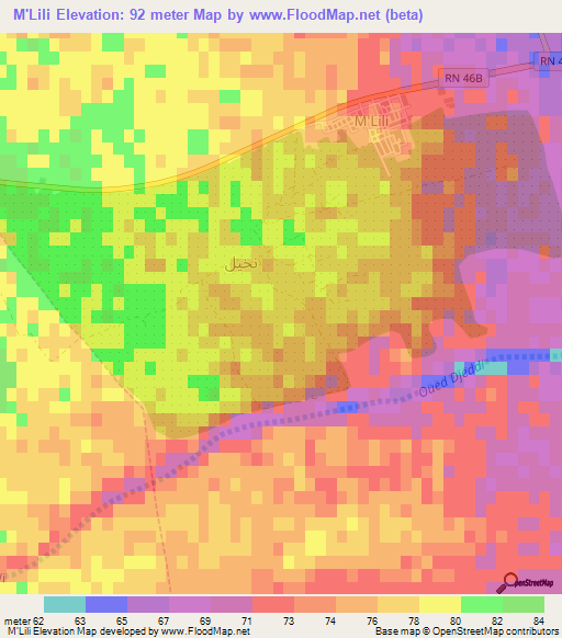 M'Lili,Algeria Elevation Map