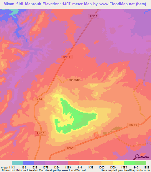 Mkam Sidi Mabrouk,Algeria Elevation Map