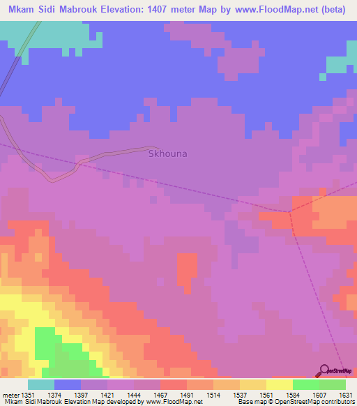 Mkam Sidi Mabrouk,Algeria Elevation Map