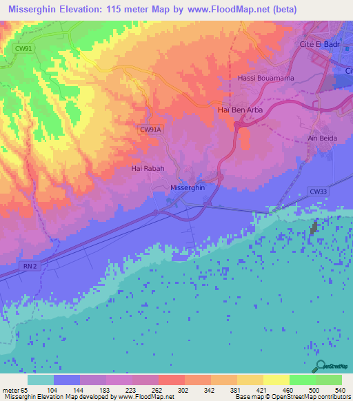 Misserghin,Algeria Elevation Map