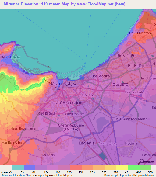 Miramar,Algeria Elevation Map