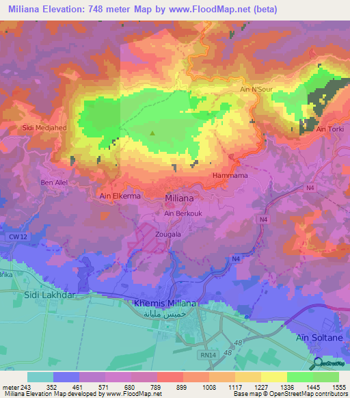 Miliana,Algeria Elevation Map