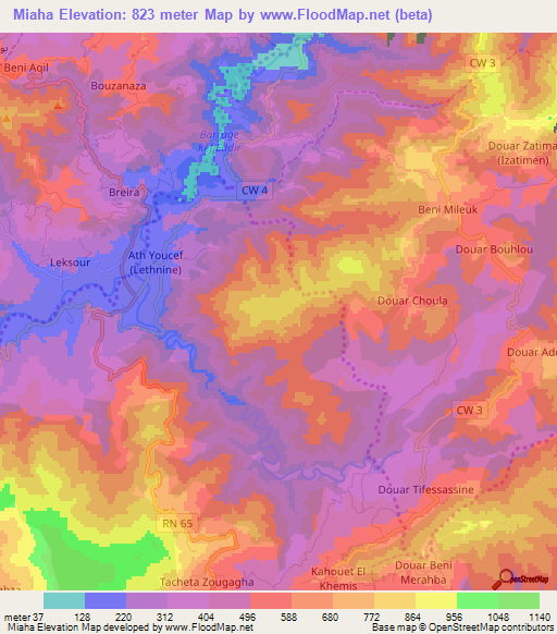Miaha,Algeria Elevation Map