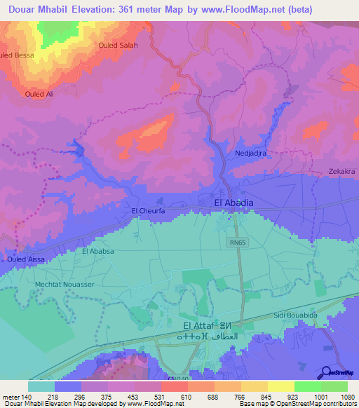 Douar Mhabil,Algeria Elevation Map
