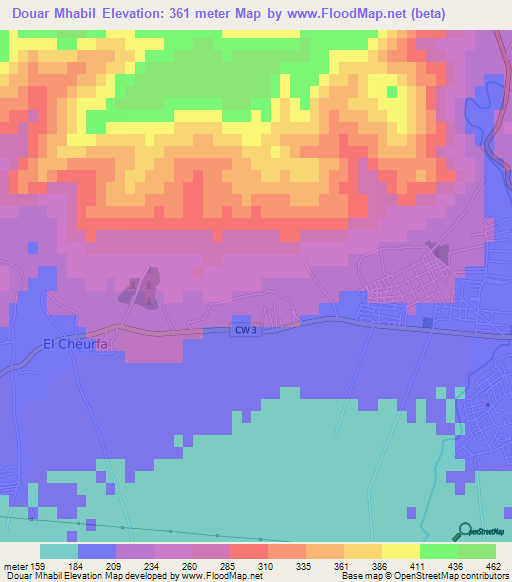 Douar Mhabil,Algeria Elevation Map
