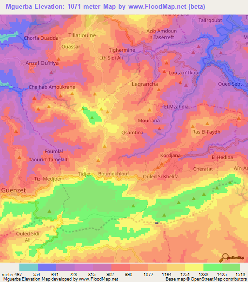 Mguerba,Algeria Elevation Map