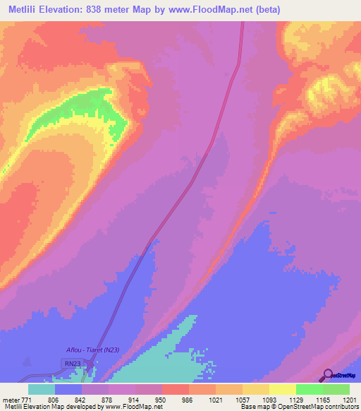 Metlili,Algeria Elevation Map