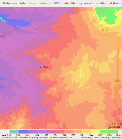 Metameur Oulad Tami,Algeria Elevation Map