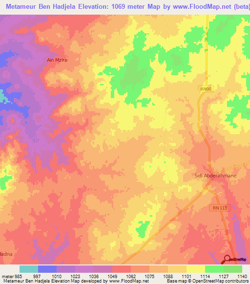 Metameur Ben Hadjela,Algeria Elevation Map