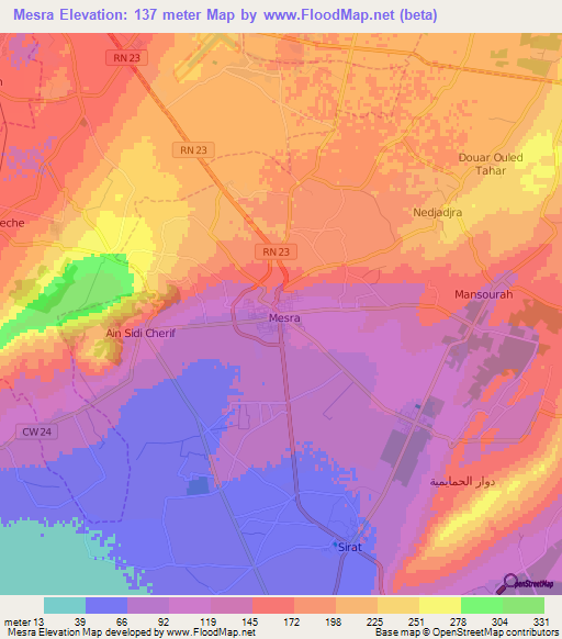 Mesra,Algeria Elevation Map