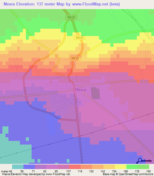 Mesra,Algeria Elevation Map